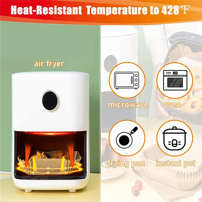 焦げ付き防止耐油紙、エアフライヤーライナー、大型、正方形のパーチメント、オイル-ココ用、7.9インチ