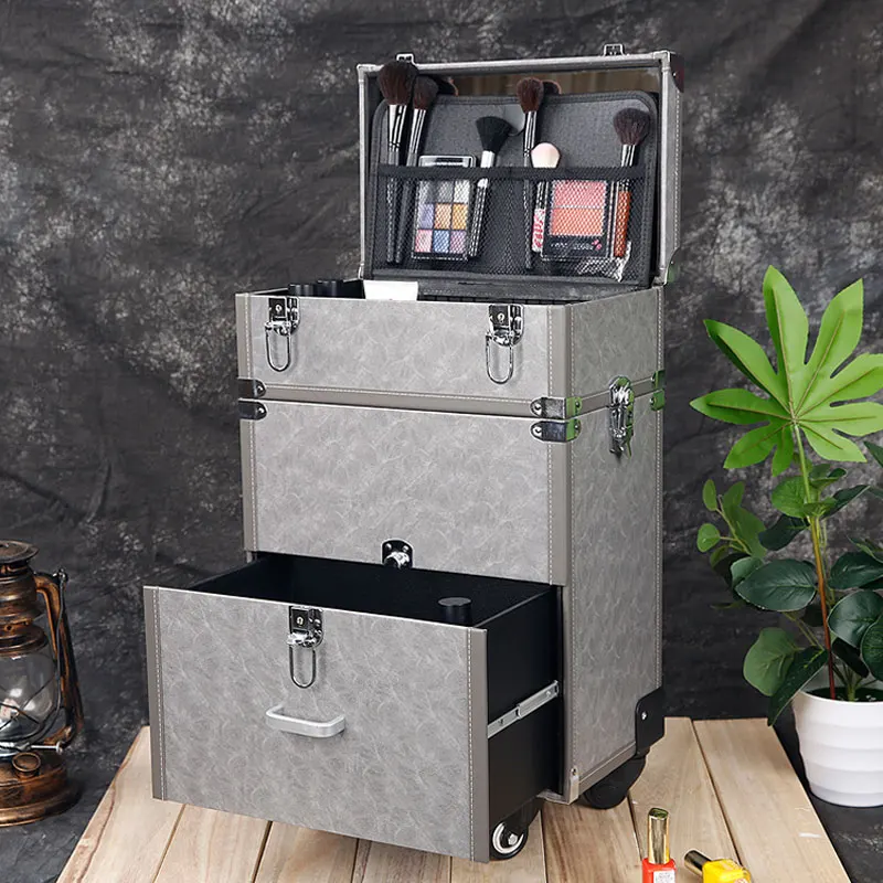 Profissional Nail Art e Tattoo Trolley Case, Iniciante Maquiagem Mala, Simples Beleza Mala, Bordado Tool Box