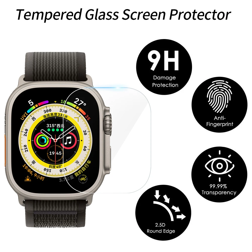 1-5PCS Screen Protector for Apple Watch Ultra 49mm Tempered Glass Clear HD Anti-Scratch Full Protective Film for iWatch Ultra 49