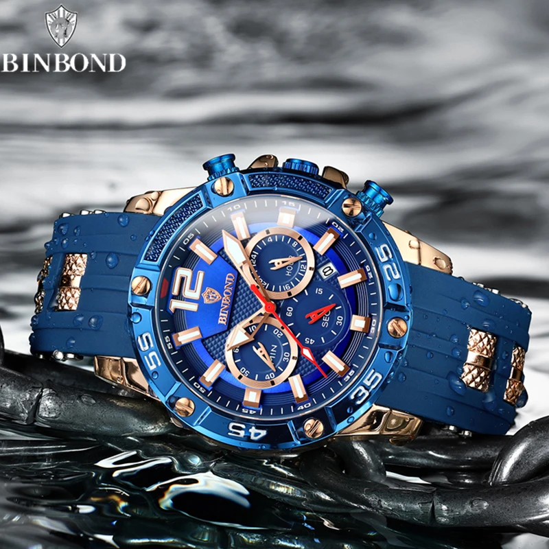 BINBOND Luxury Brand  Men Quartz Watch Sport Waterproof Luminous Chronograph New Hot Business Men\'s Wristwatch Relogio Masculino