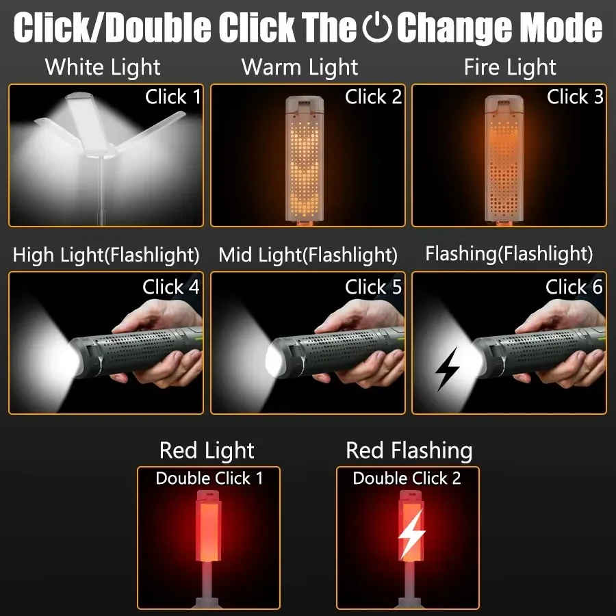 Folding Camping Light Portable Telescopic Lanterns Built-in 8000mAh Outdoor Waterproof Power Bank Lamp With Triangle Stand Base