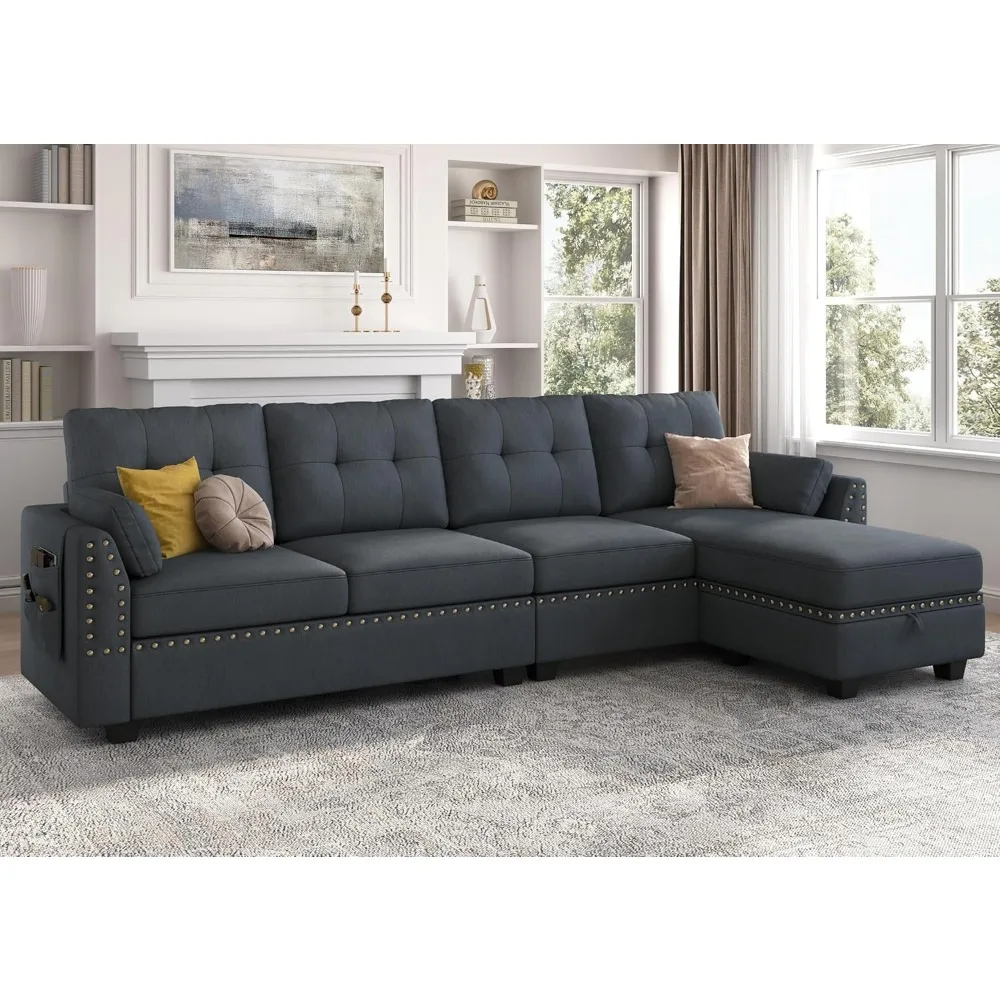 Convertible Sectional Sofa L Shaped Couch Reversible Sectional for Small Apartment,50"D x 101.6"W x 33.5"H, Living Room Sofas image 6