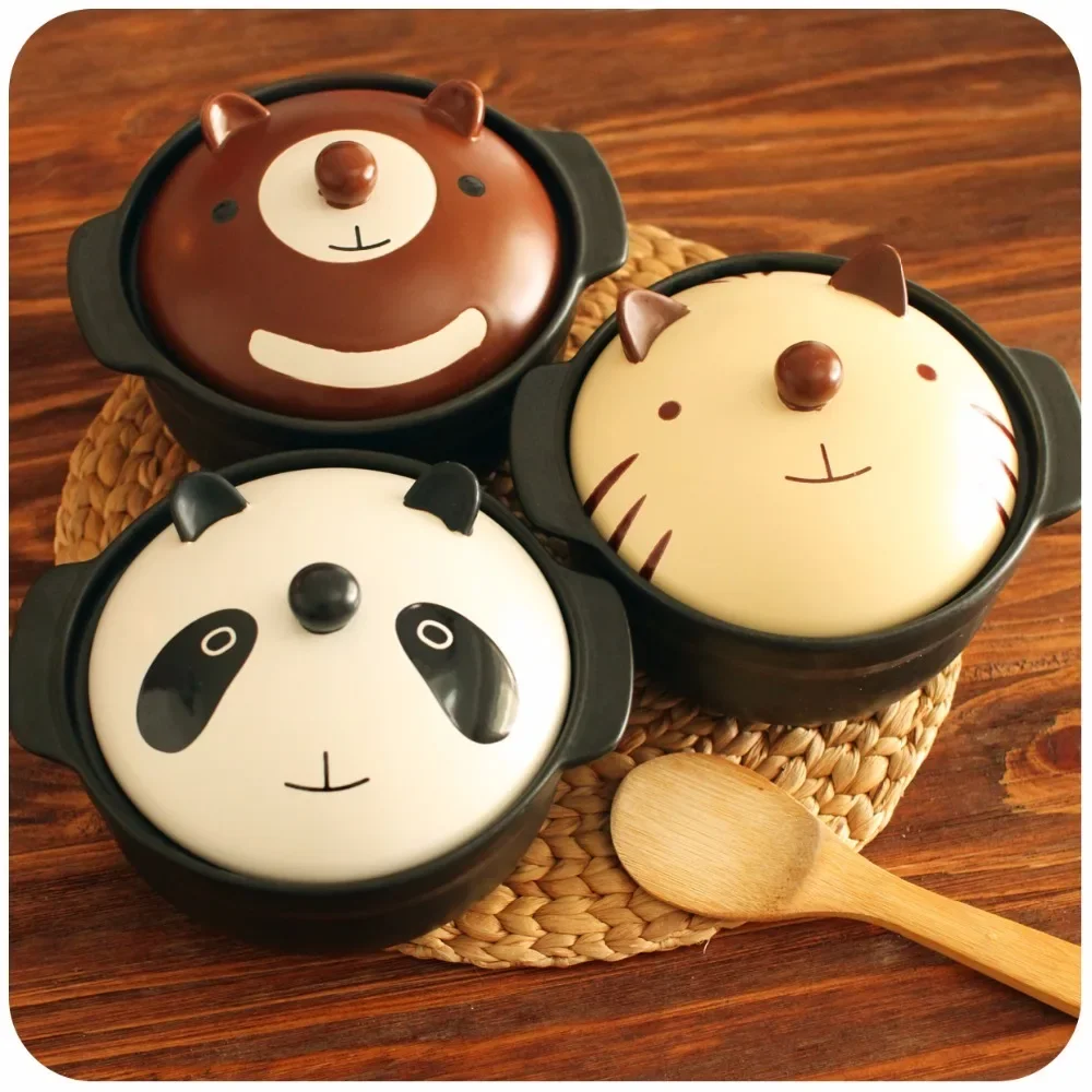 Cute cartoon animal baby milk pot ceramic baby food supplement casserole hot thickened noodles soup pot high temperature stewpot