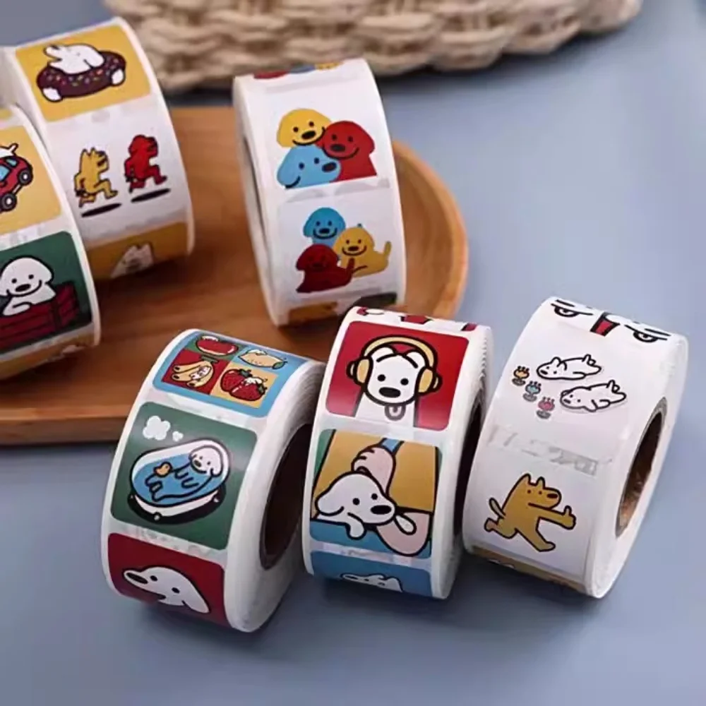 

INS стильные наклейки японский милый домашний щенок мультфильм квадратная уплотнительная паста самоклеящиеся этикетки рулон наклейки оптом