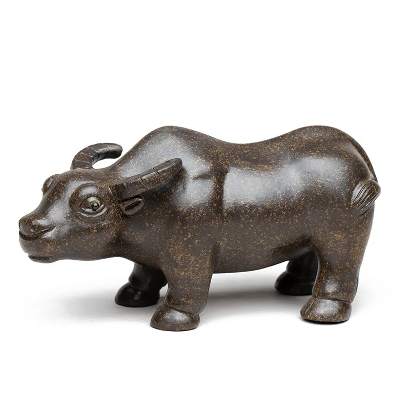 Ceramic buffalo statue Raw ore purple sand tea set buffalo ornaments Home living room bedroom decorations Garden aquarium statue