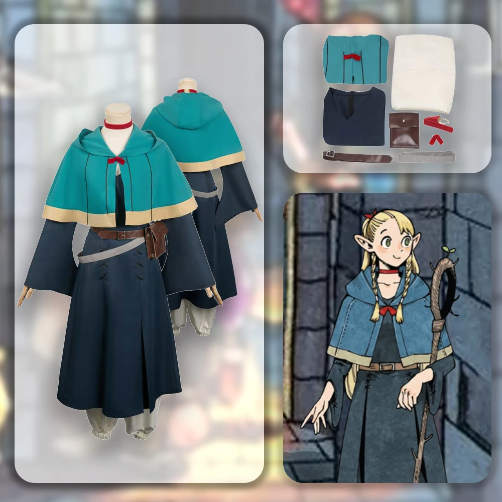 Delicious in Dungeon Cosplay Costume for Girls, Carnaval d'Halloween, Roleplay Outfit, Anime Outfit, Cos Marcille, Nette Robe Accessoire