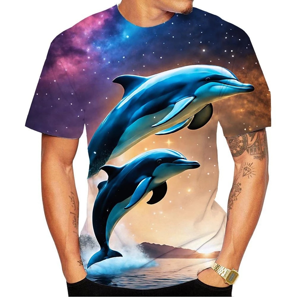 Smile Dolphin T Shirt Men Casual 3D Funny Dolphins Printed Short-sleeved T-shirt Cute Womens Clothing Kawaii Kid Top Tee Shirt