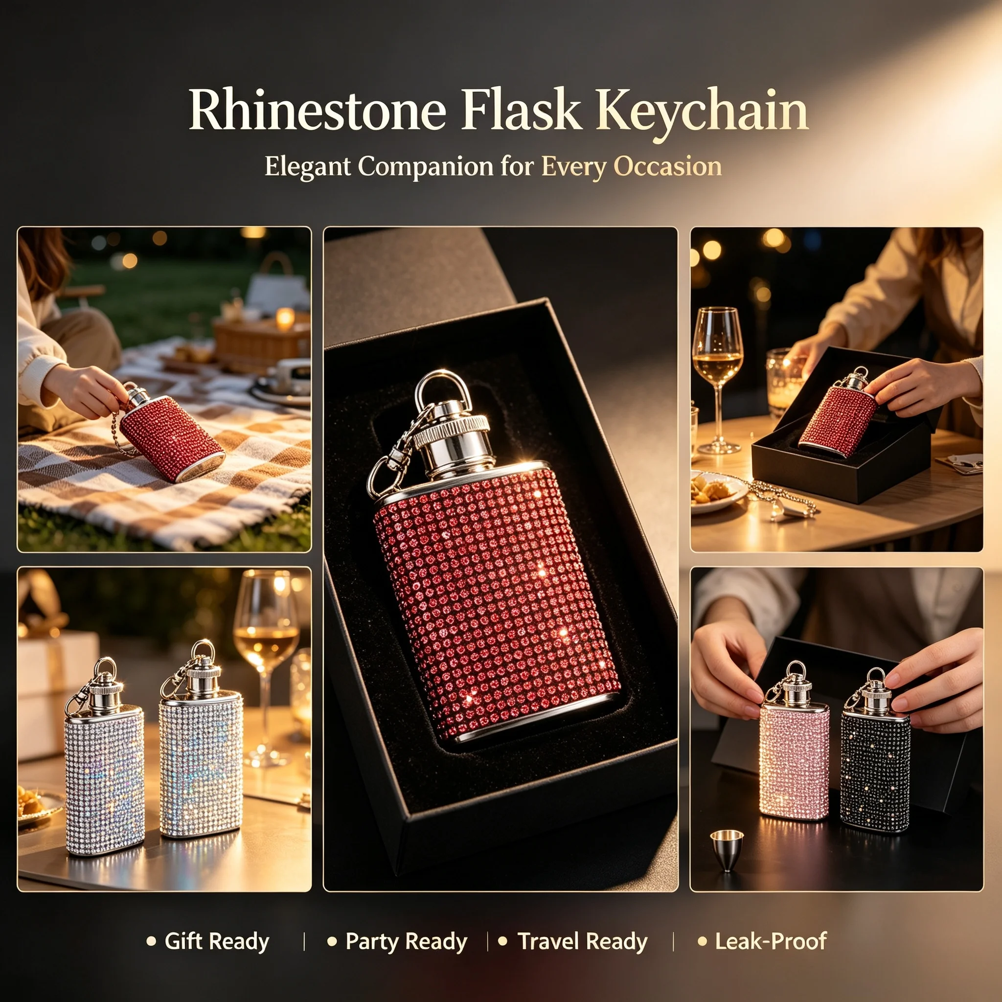 Flask Stainless Steel - Rhinestone Portable Hip Flask Mini Metal