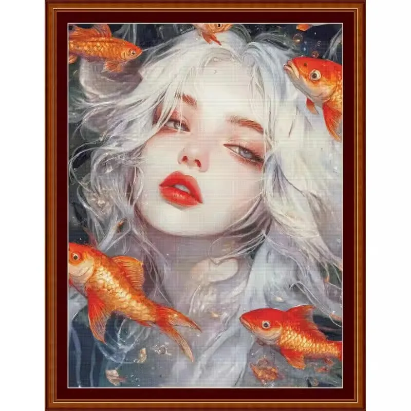 

ZZ7922- Silver haired Girl 18CT 14CT 16CT Print Canvas Cross Stitch DIY Set Kit Needlework Embroidery 132 Colors