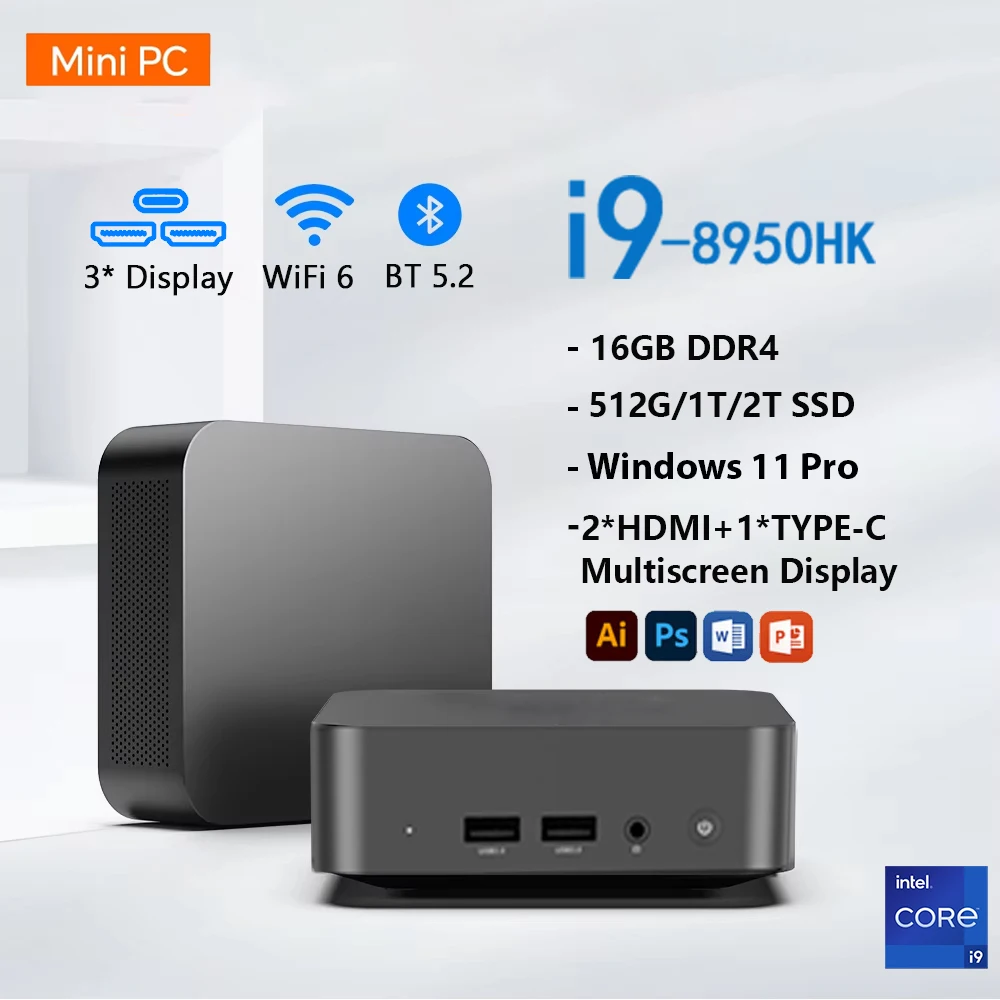 【3 años de garantía】Mini PC portátil Windows 11 Intel Core i9 8950HK Computadora Dual WIFI 6 BT5.2 4K HD Mini Gaming Pc Escritorio