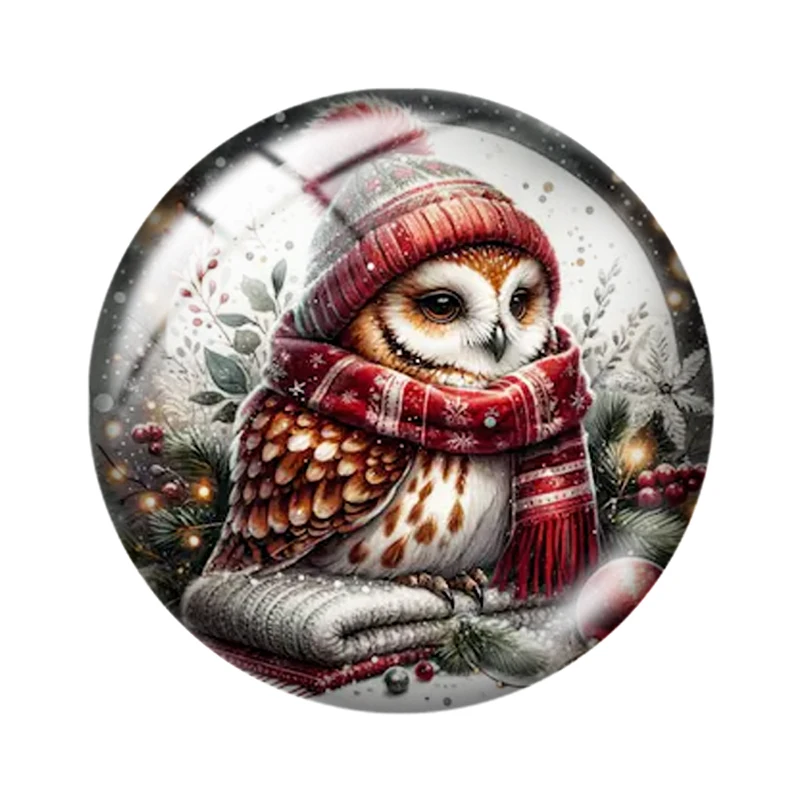 Christmas Owl Winter Scarf DIY 12mm/18mm/20mm/25mm diy Round photo glass cabochon demo flat back Making findings