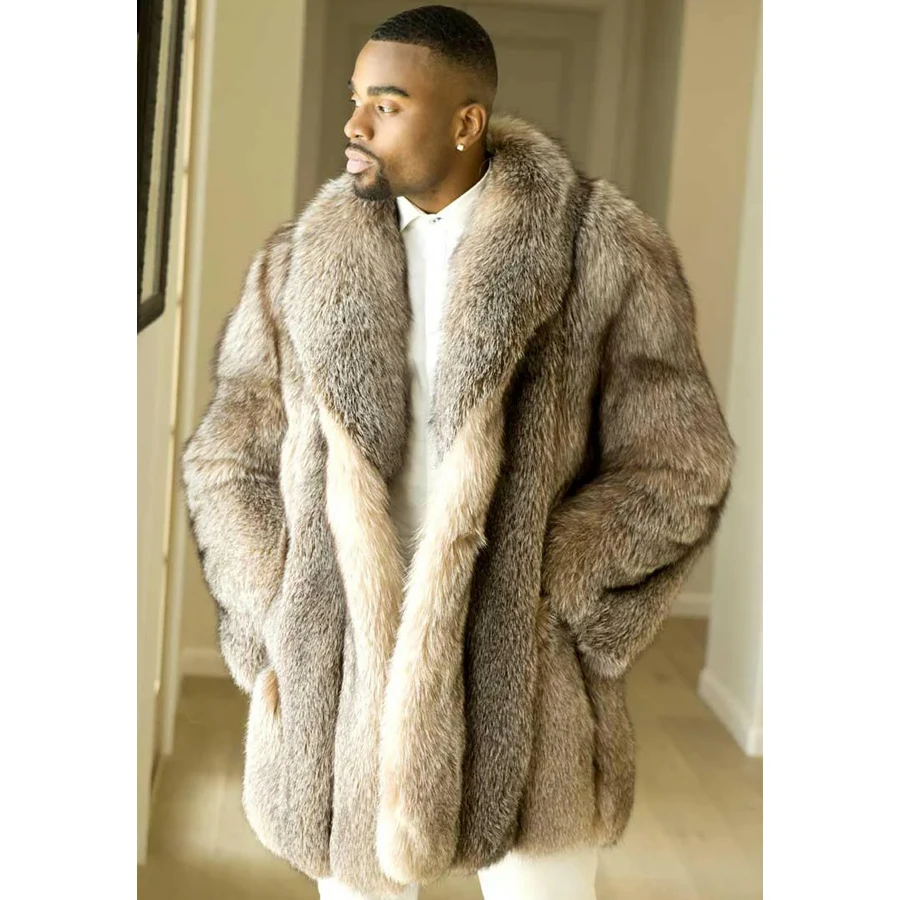 

White Fur Coat Men Suit Collar Fox Fur Coat Real Fix Fur Jackets 2024 New Winter Warm Outwears