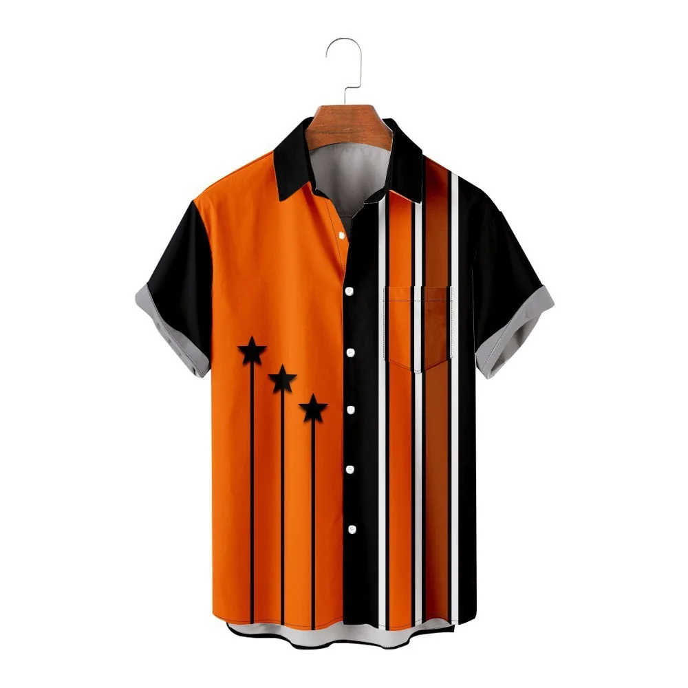 Camel 2025 New Splicing Element Short Sleeved Shirt 3D Printed Shirt Men's Plus Size Casual Top