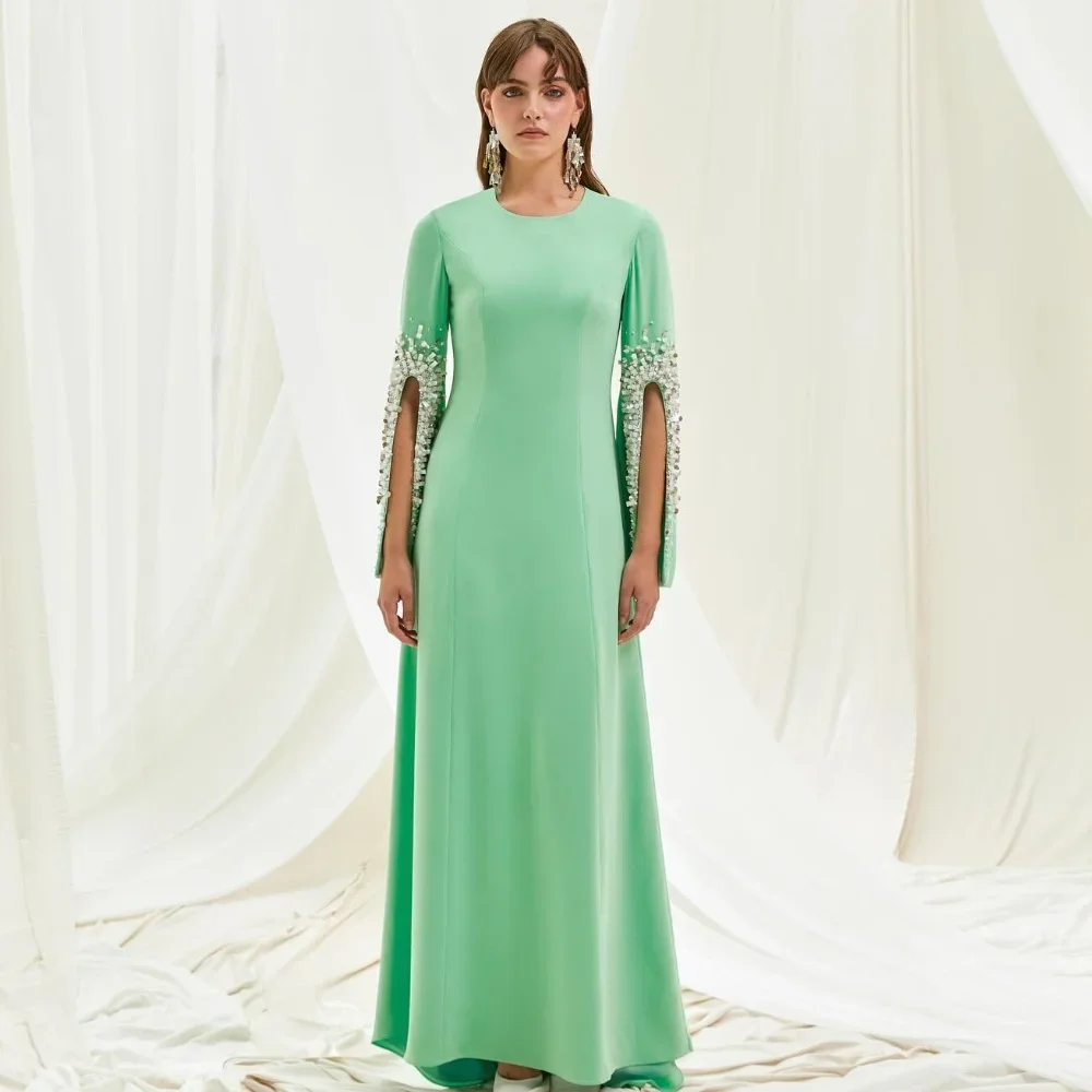 

Customized Jersey Sequined Ruched Homecoming A-line O-Neck Bespoke Occasion Gown Long Dresses