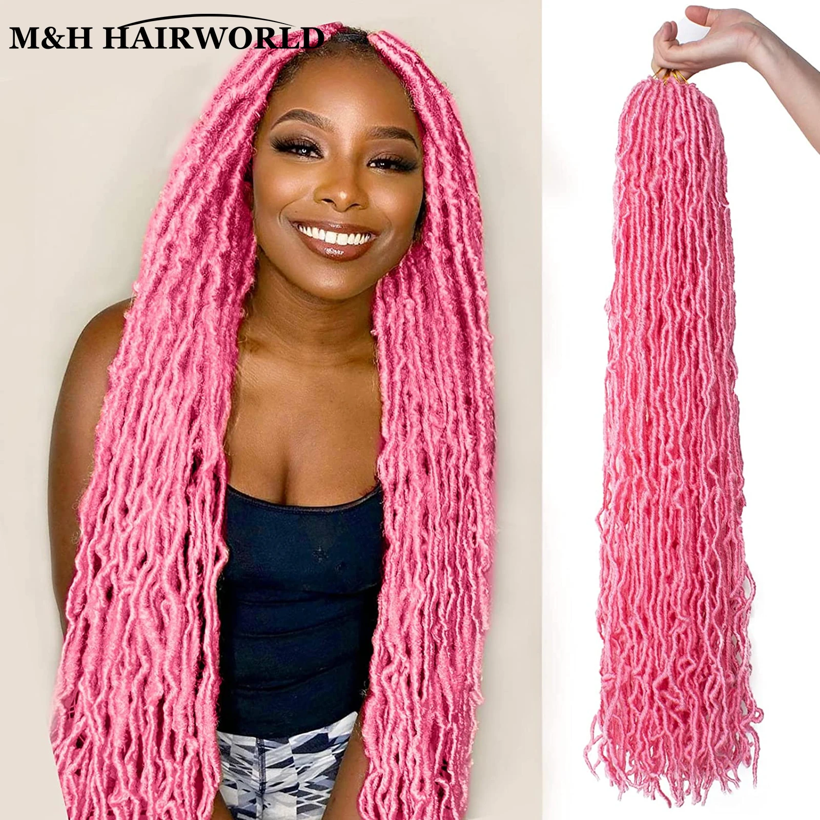 

Pink Synthetic Faux Locs Crochet Hair Extensions For Black Women Soft Goddess Nu Locs Braiding Hair Dreadlocks Extensions Hair