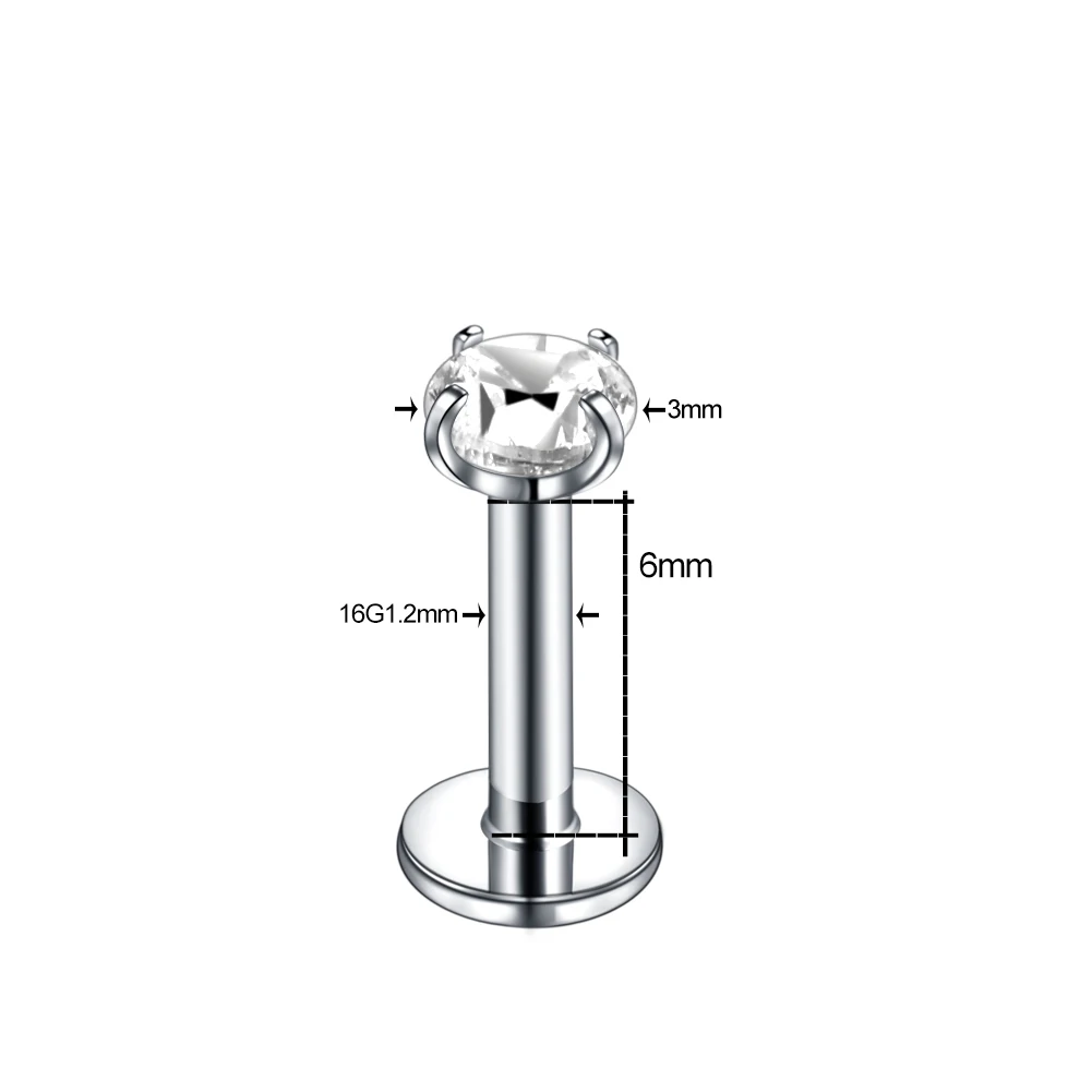 1Pc 316L Stainless Steel Lip Labret Piercing Internal Thread Monroe Lip Stud Helix Tragus Conch Piercing Cartilage Earrings 16G