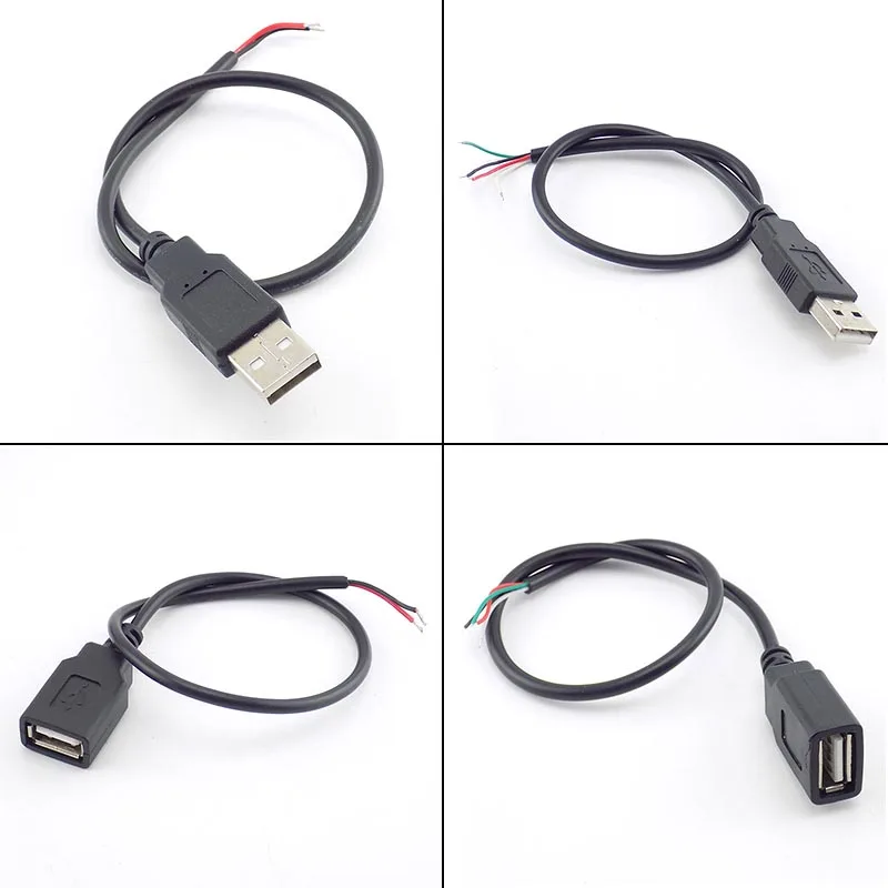 5pcs/lot 2pin/4Pin USB 2.0 Power Supply Cable Female Male Wire Jack Charging Extension Connector Wire 5V 30cm  w28