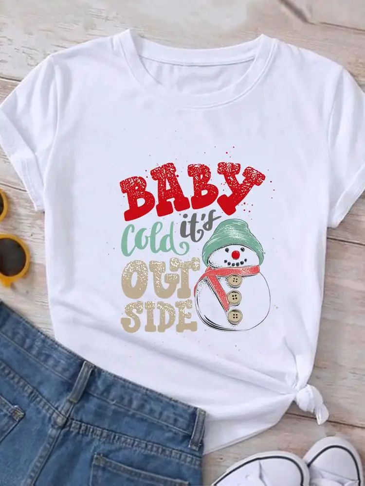

Забавная трендовая футболка с изображением снеговика на новый год Рождество футболка с принтом топ модная женская Праздничная футболка с коротким рукавом Одежда