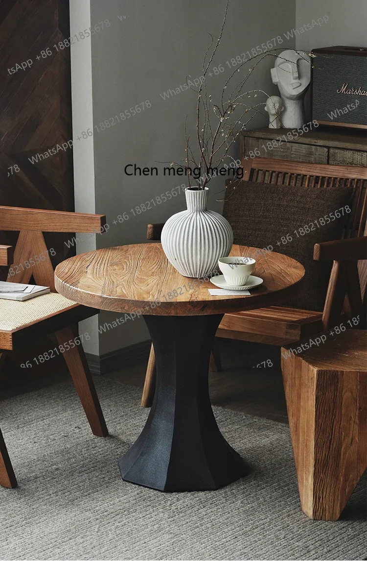 Nordic Solid Wood Round Dining Table Reception Table Round Dining  Conference Table Meeting Old Elm Wood