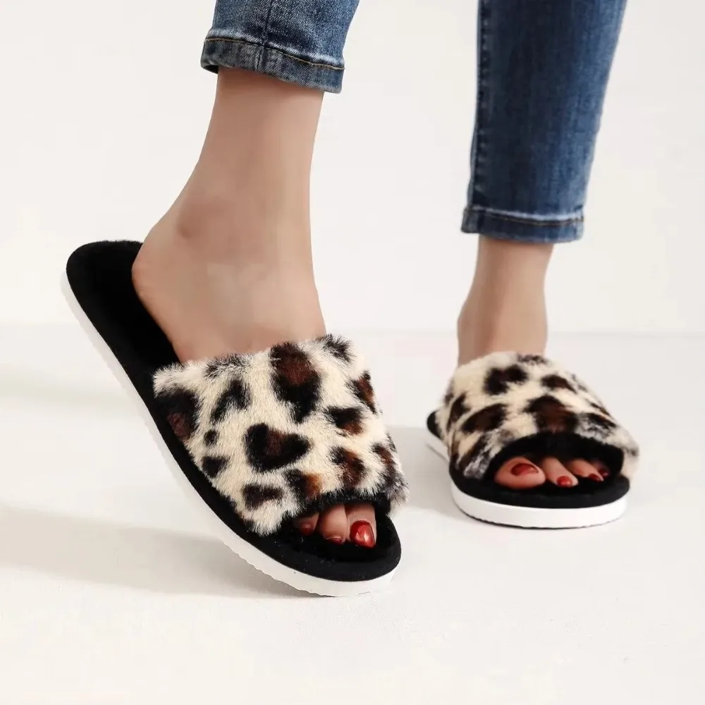 

New White Fur Women's Home Slippers Comfortable Warm Plush Slides Sandals Shoes Soft Lightweight Flat Slippers Four Seasons