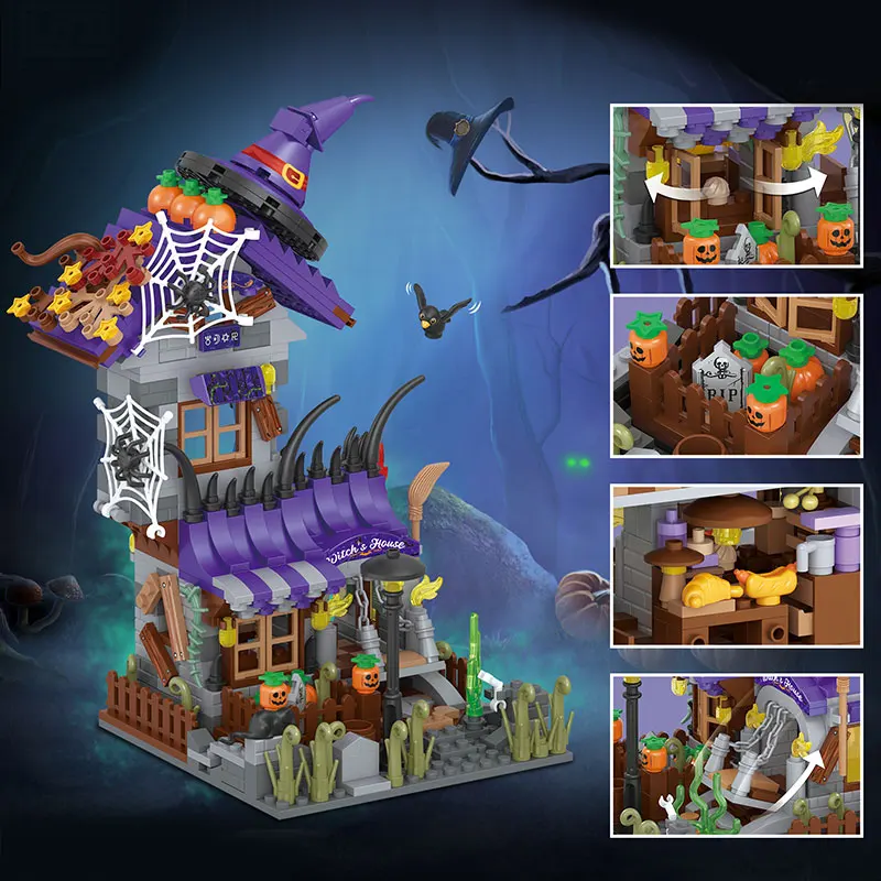 LOZ Mini Blocks Halloween Purple Magic house Witch Hat  DIY Assembly  Building Block Toys For Xmas Gifts