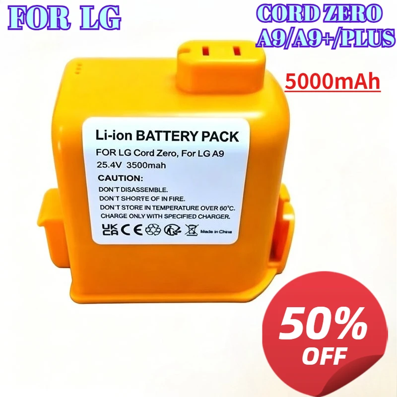 5000mAh CordZero Battery for A9/P9/A9S Vacuum KC Certified Compatible with EAC63382201/04 for LG CordZero A9 Battery Replacement