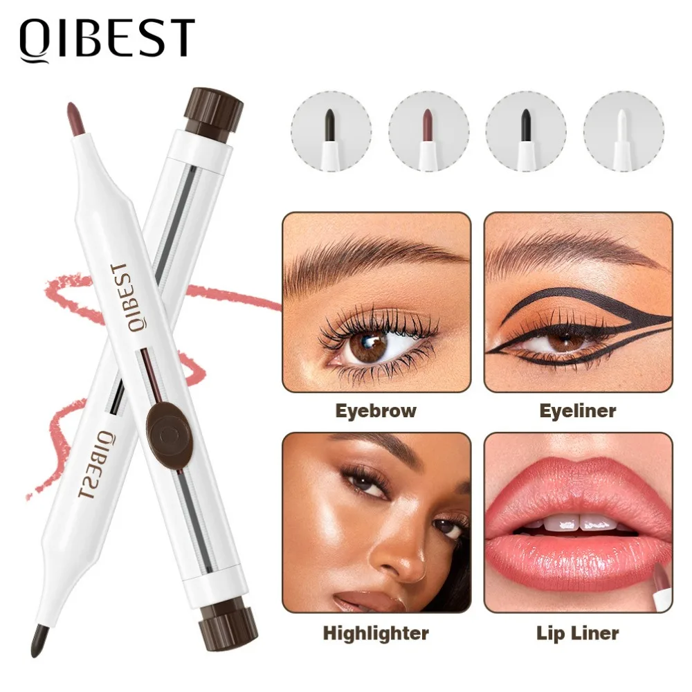 Pluma de maquillaje multifunción 4 en 1, delineador de labios, resaltador, sombra de ojos, lápiz de cejas, juego de 4 colores, bolígrafo de maquillaje, herramientas cosméticas