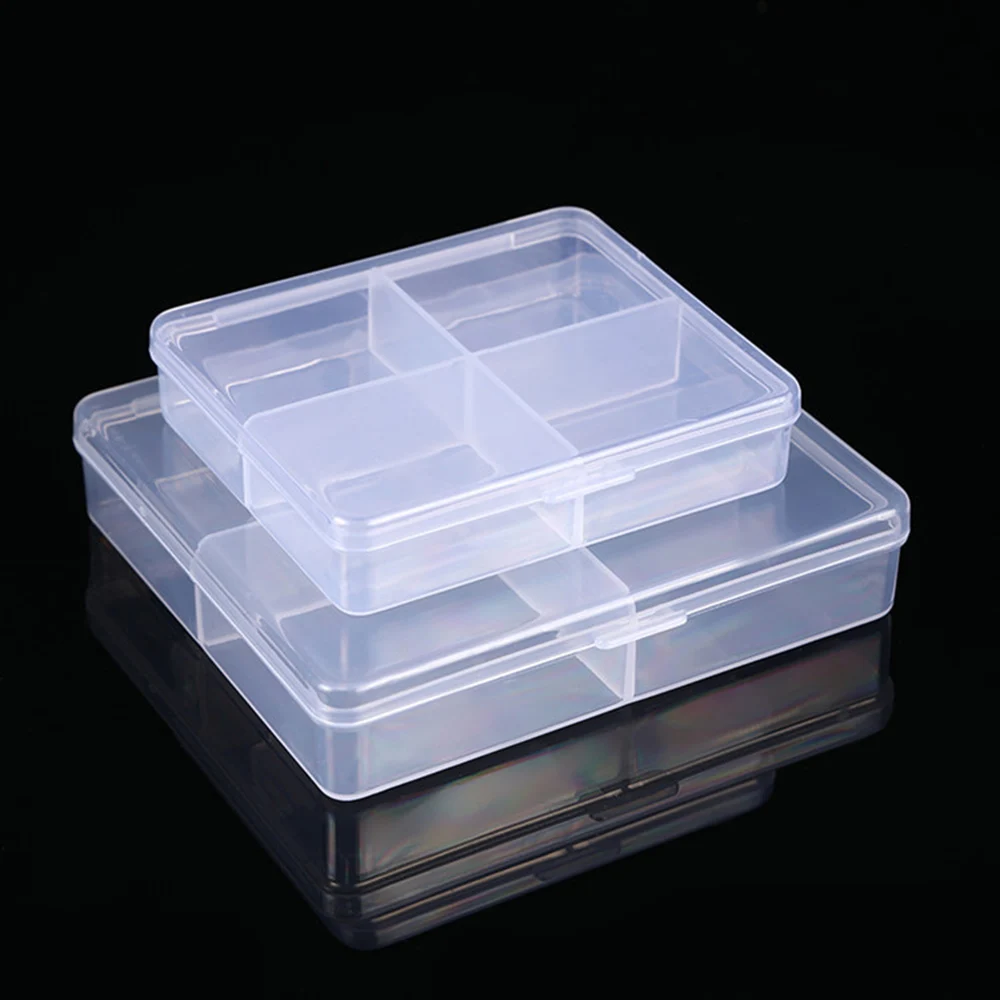 4 Grids Mini Plastic Storage Box Organizer Jewelry Case Boxes Container Display Box Card Transparent Box