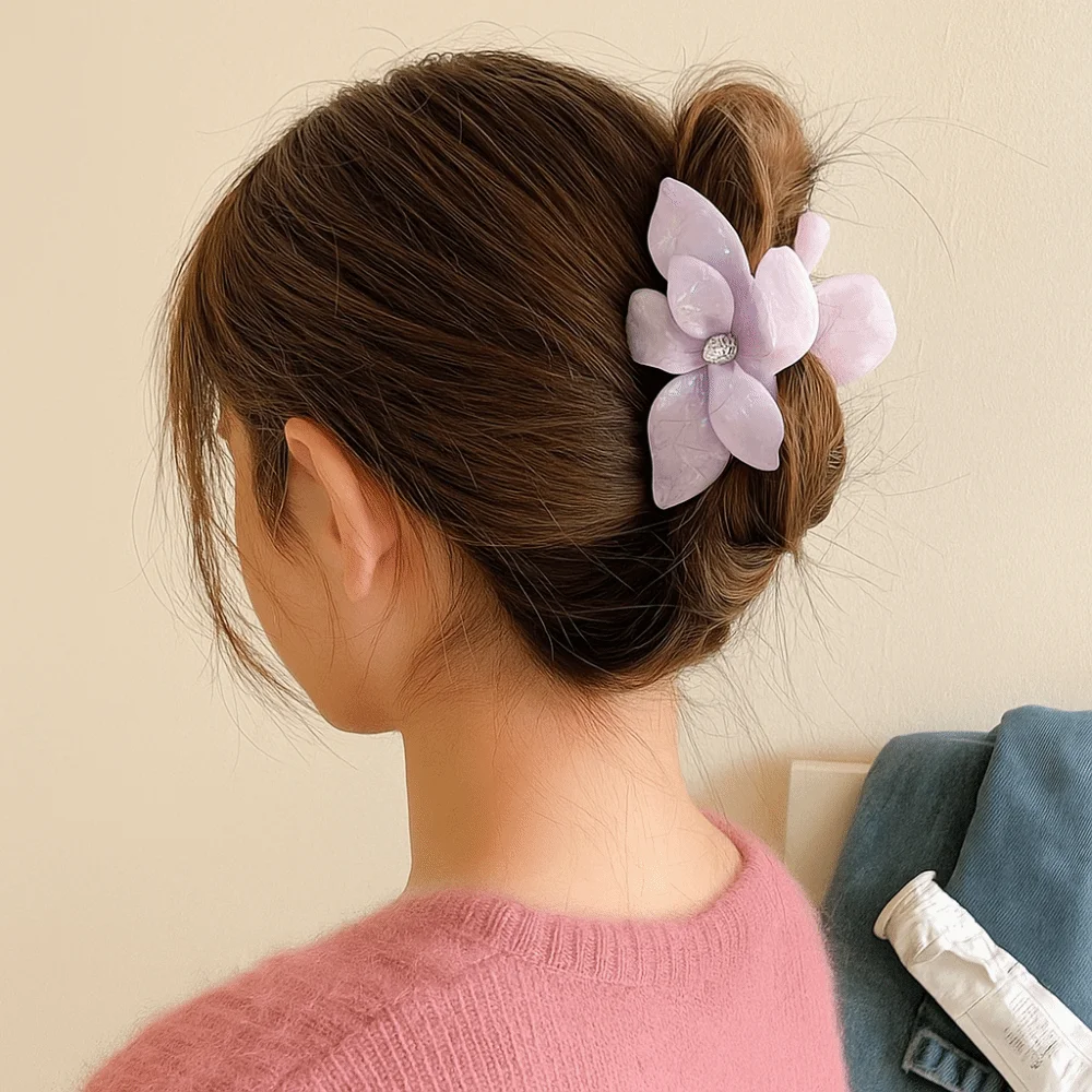 

Elegant Acetic Acid Hair Claw Acetate High Ponytail Clip French Shark Clip Korean Style Trendy Flower Hair Crab Clip