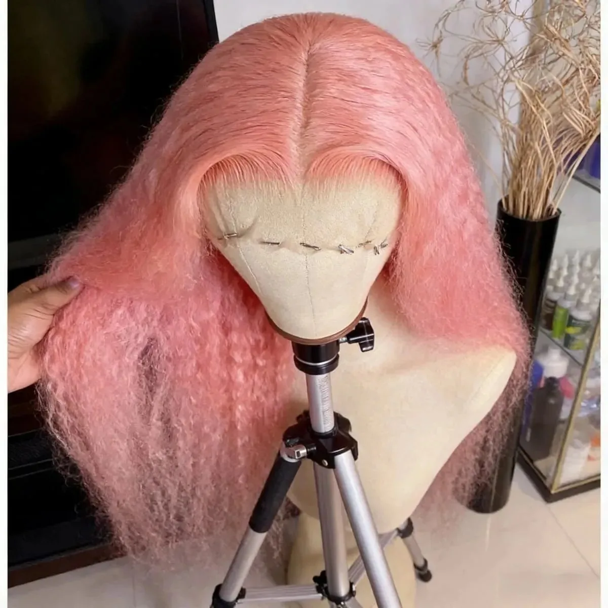 Curly Lace Frontal Wigs Hd Lace 30 Inch Pink 13x4 Curly Transparent Lace Front Synthetic Wig Pre Plucked For Women Cosplay Party