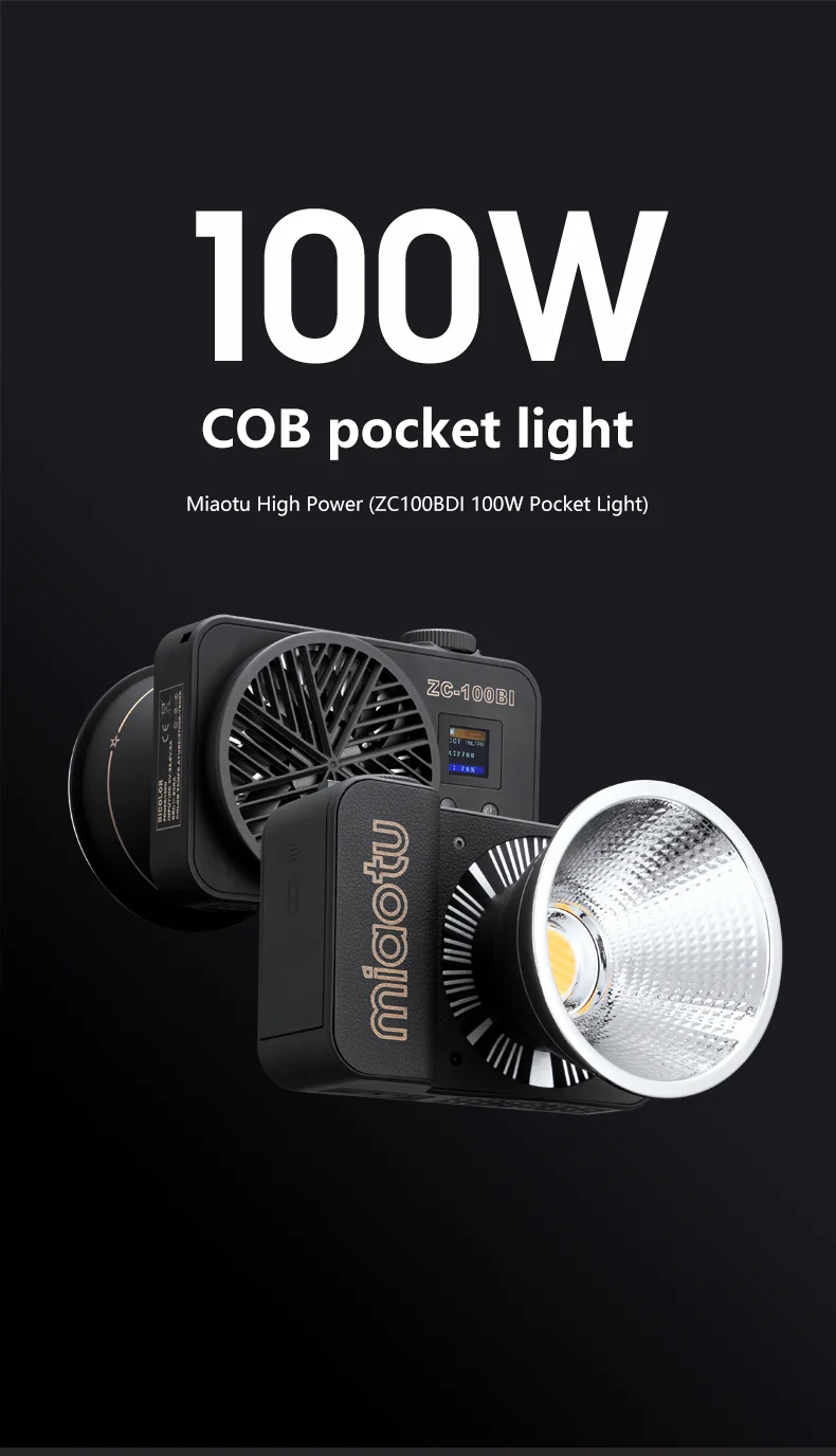 MIAOTU ZC-100BI 100W COB LED Light Classic Photography Lighting Pocket Lights for Outdoor Photo/Video Shooting