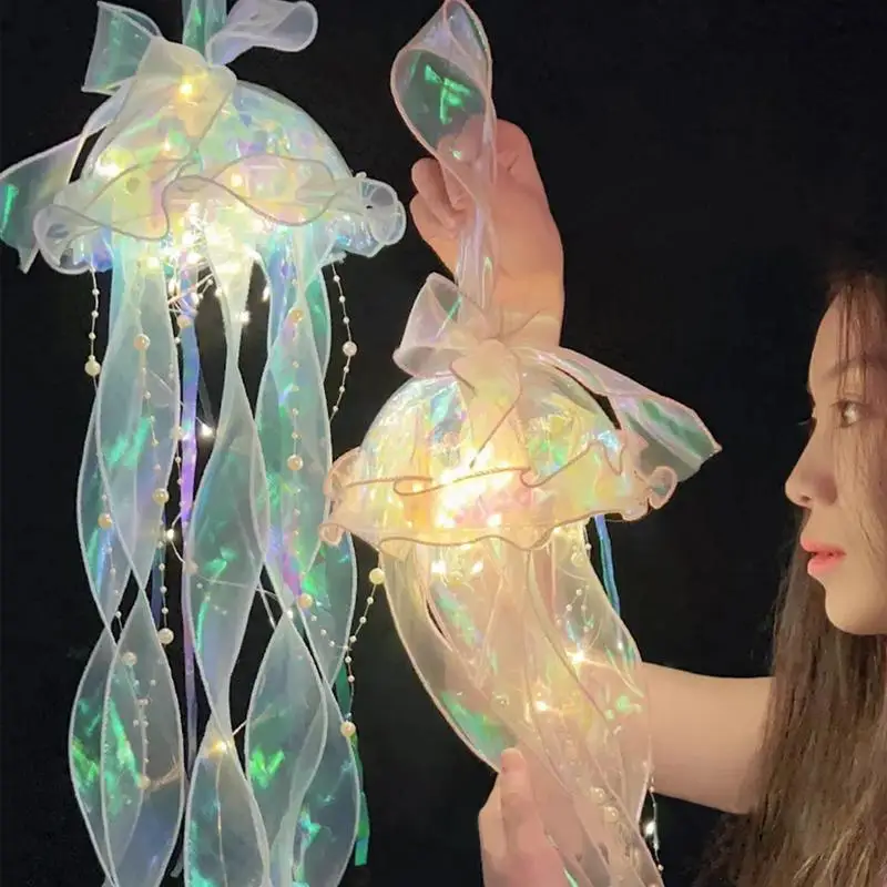 Glitter Jellyfish Lantern Portable Jellyfish Lamp LED Bow Jellyfish Lantern Colorful Creative Light Up Toys With 3 Light Modes