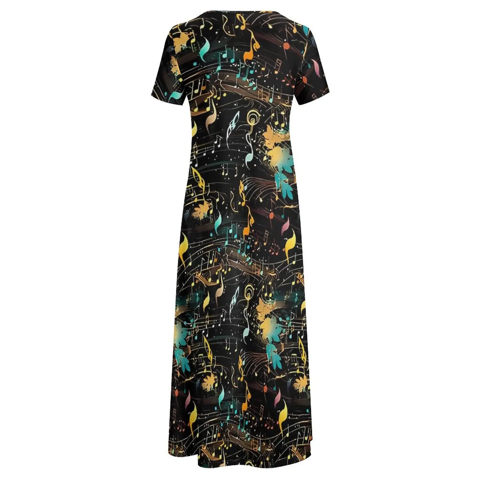 Abstract muzieknoot jurk feest maxi jurk dames korte mouw esthetische boho strand lange jurken groot formaat 6XL 7XL