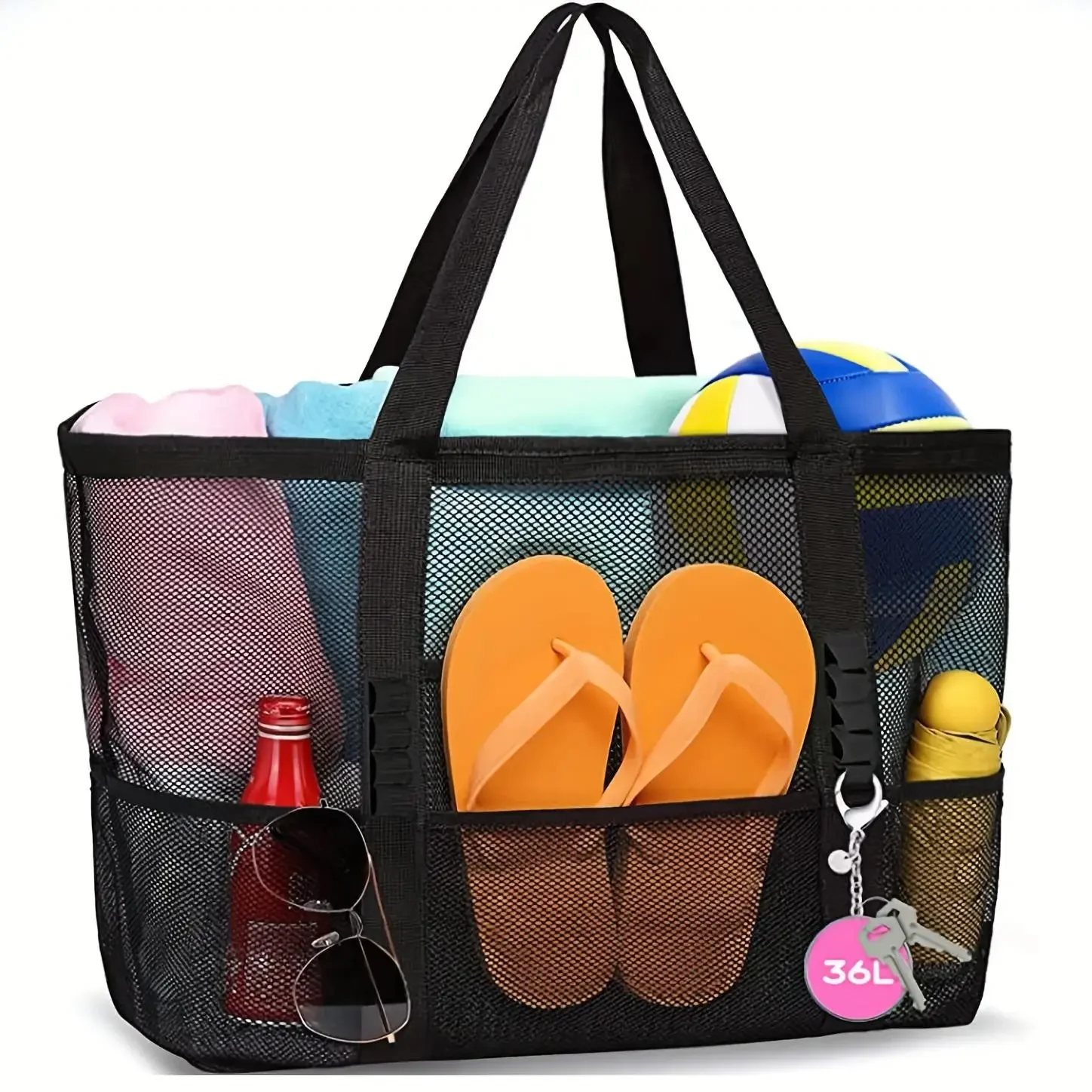 

ExtraLarge Mesh Beach Tote Bag Durable Polyester, MultiPocket Design for Swim Gear & Toys Storage, Perfect for Family Vacations