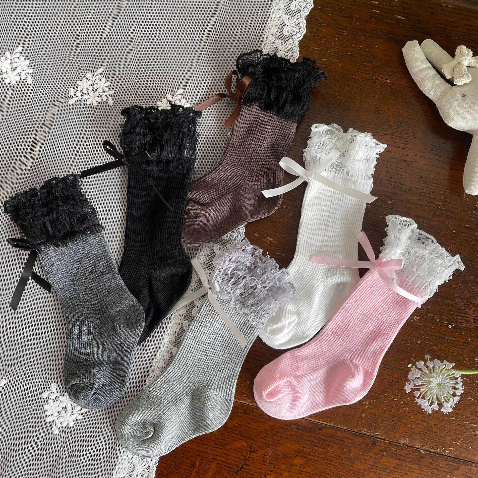 Neue Sommer-Kniestrümpfe für Kinder mit Spitze, Rüschen und Schleife im Lolita-Stil für Mädchen von 1-11 Jahren, Party-Socken für Kinder