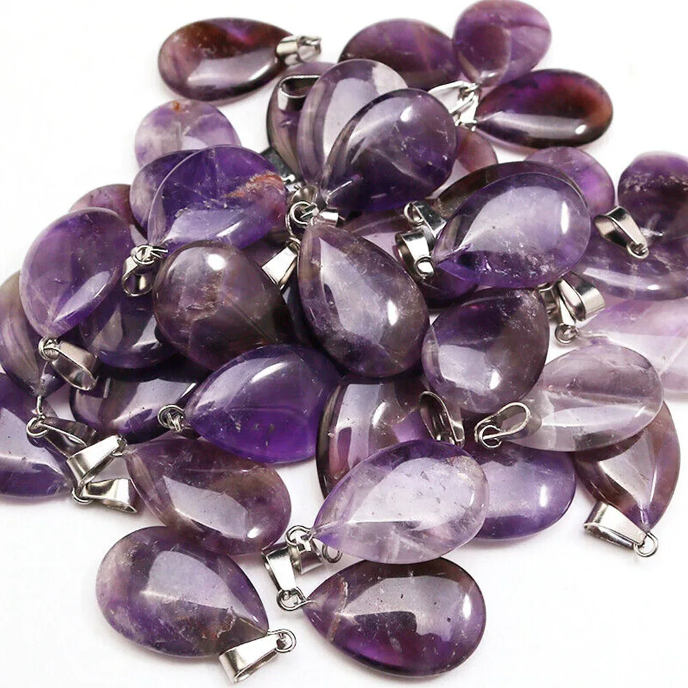 Natural Amethyst Teardrop Pendants Water Drop Shape Chakra Gemstone  Healing Crystal Necklace Jewelry Making for Women Girls