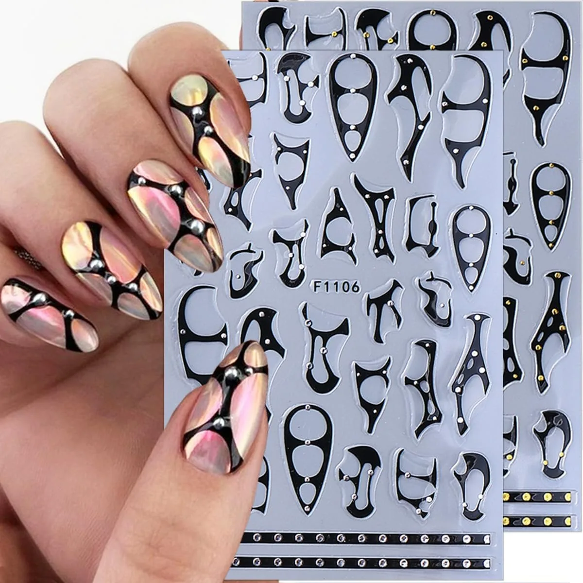 Autocollants pour ongles gothiques, ceinture Punk, 3D, auto-adhésifs, ligne or argent, autocollants pour Nail Art, épines rétro, lignes de flamme, Design d'ongles