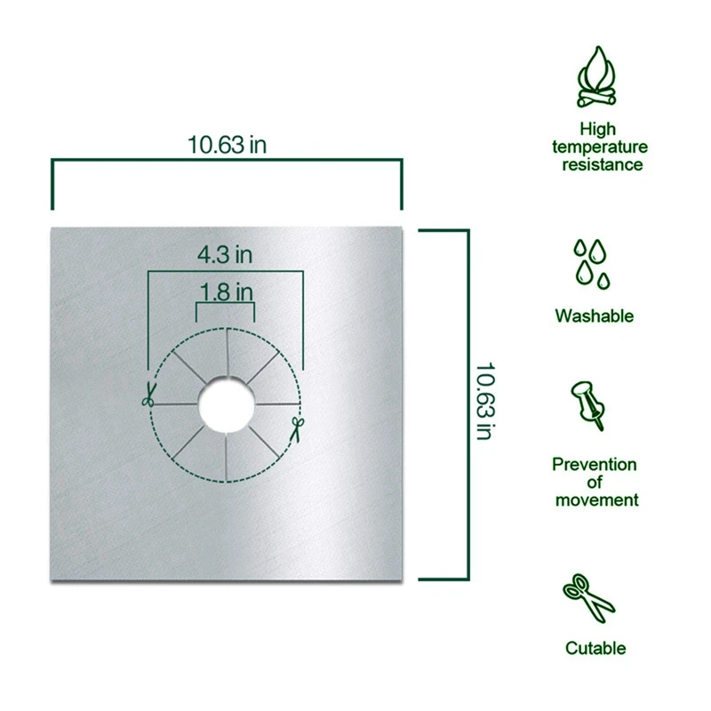 スクエアストーブバーナーライナーカバー、シルバーストーブトップカバー、3倍厚、取り付けが簡単、0.2mm、8パック