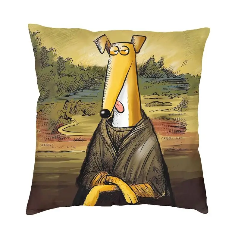 Mona Lurcher Funny Greyhound Cushion Cover 45x45cm Home Decor Printing Whippet Hound Dog Throw Pillow For Living Room