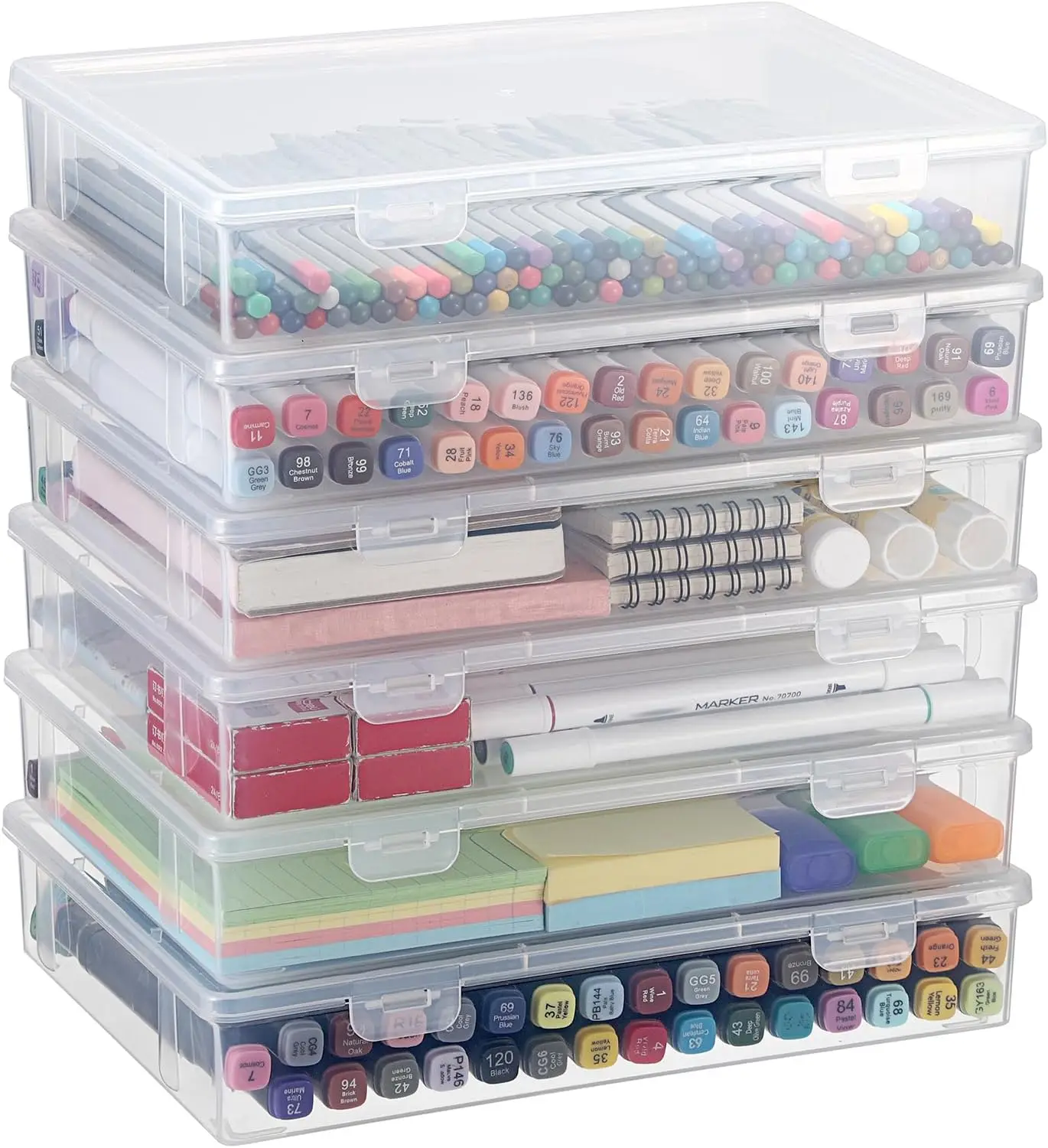 

Прозрачные пластиковые контейнеры для хранения с откидной крышкой, набор из 6 штук, средние органайзеры для рукоделия, художественных принадлежностей, бисера и шитья