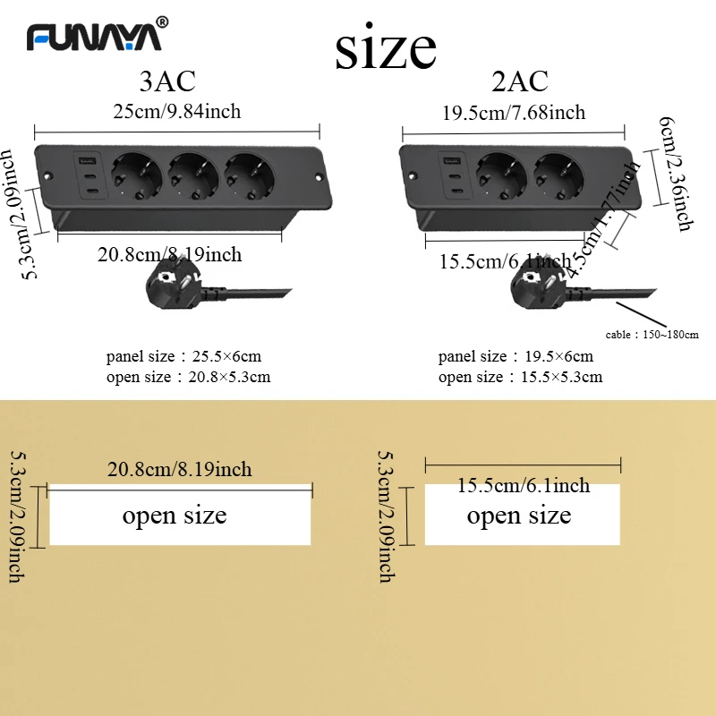 FUNAYA Built-in Socket EU KR with USB Type-c Embedded Hidden Desktop Power Outlet Office Furniture Multi Slot Extension Socket