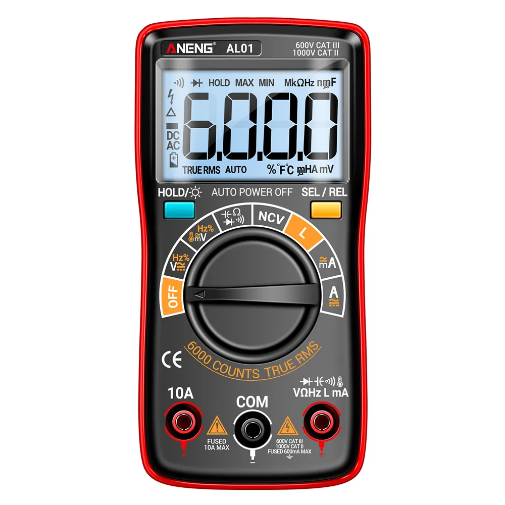 AL01L Maximum count 6000 AC/DC inductance NCV handheld voltage current resistance high precision multimeter without battery