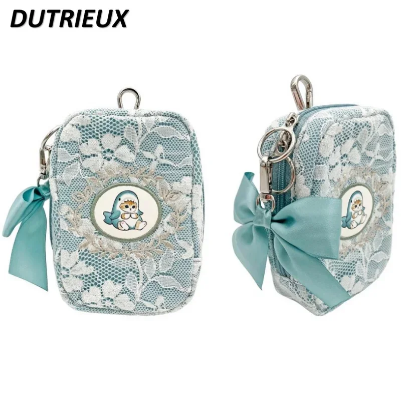 Portacarte carino in stile giapponese Borsa cosmetica portatile Borsa portatile femminile Piccola borsa per trucco elegante casual in pizzo per le