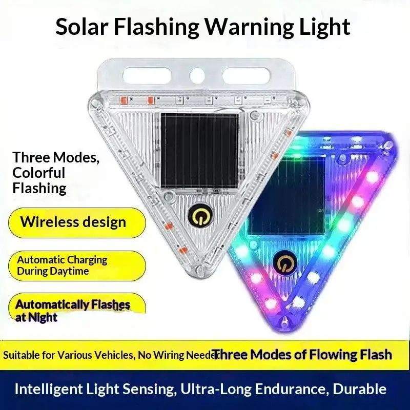 Solar Powered Triangle LED Warning Light Long Distance Visibility Flashing Safety Light for Car Night Emergency