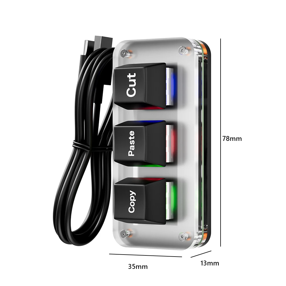 RGB Mini Cut Copy Paste Keyboard 3-Key Gaming Mechanical Keyboard USB Type-C  Hotswap Macro Keypad for Working Gaming