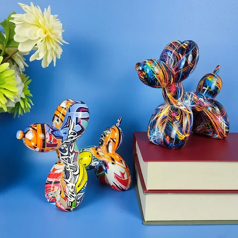 Nordic Modern Art Resin Graffiti Sculpture Balloon Dog Statue Creative Colored Craft Figurine Gift Home Office Desktop Decor