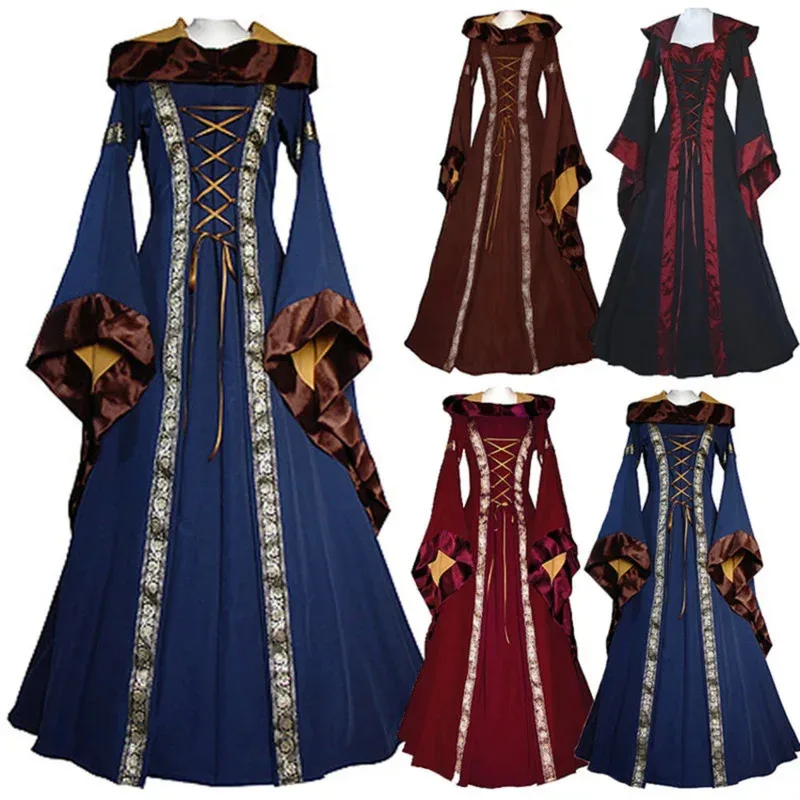

19th Century European Costumes Woman Medieval Renaissance Hooded Vestido Women Vintage Victorian Gothic Princess Dresses