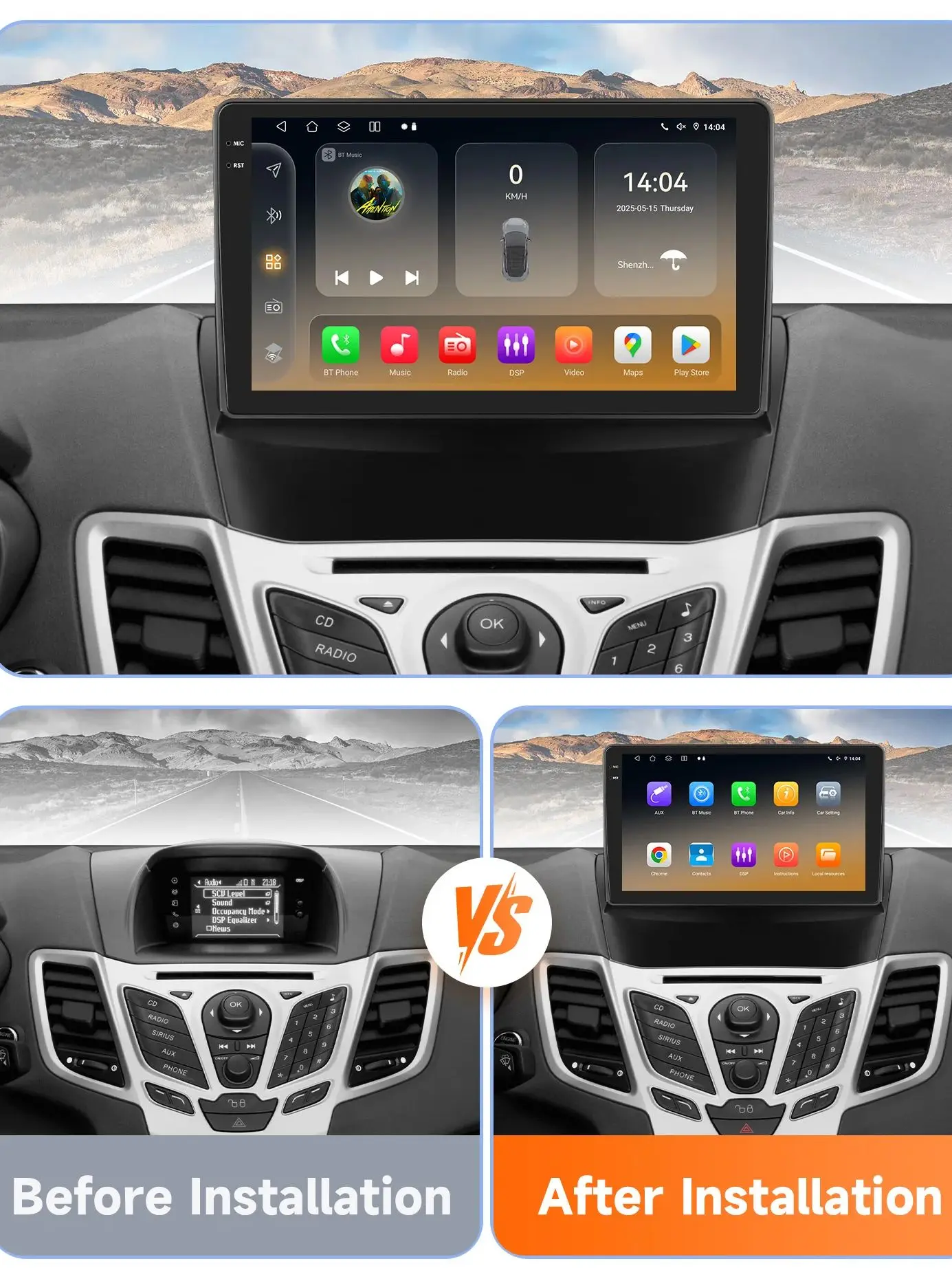 Hizpo Smart Car Radio Autoradio For Ford Fiesta MK7 2009-2017 Car Multimedia GPS 4G Carplay 360Camera By Qualcomm Snapdragon6115