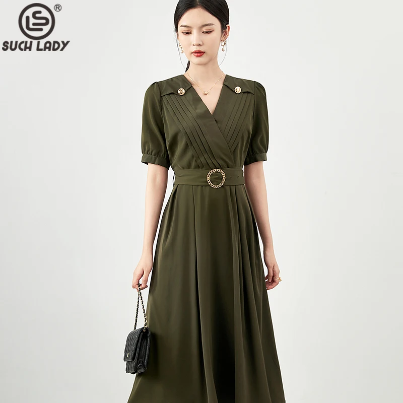 

Women's Runway Dresses V Neck Short Sleeves Pleated Ruched Elegant High Street Mid Vestidos