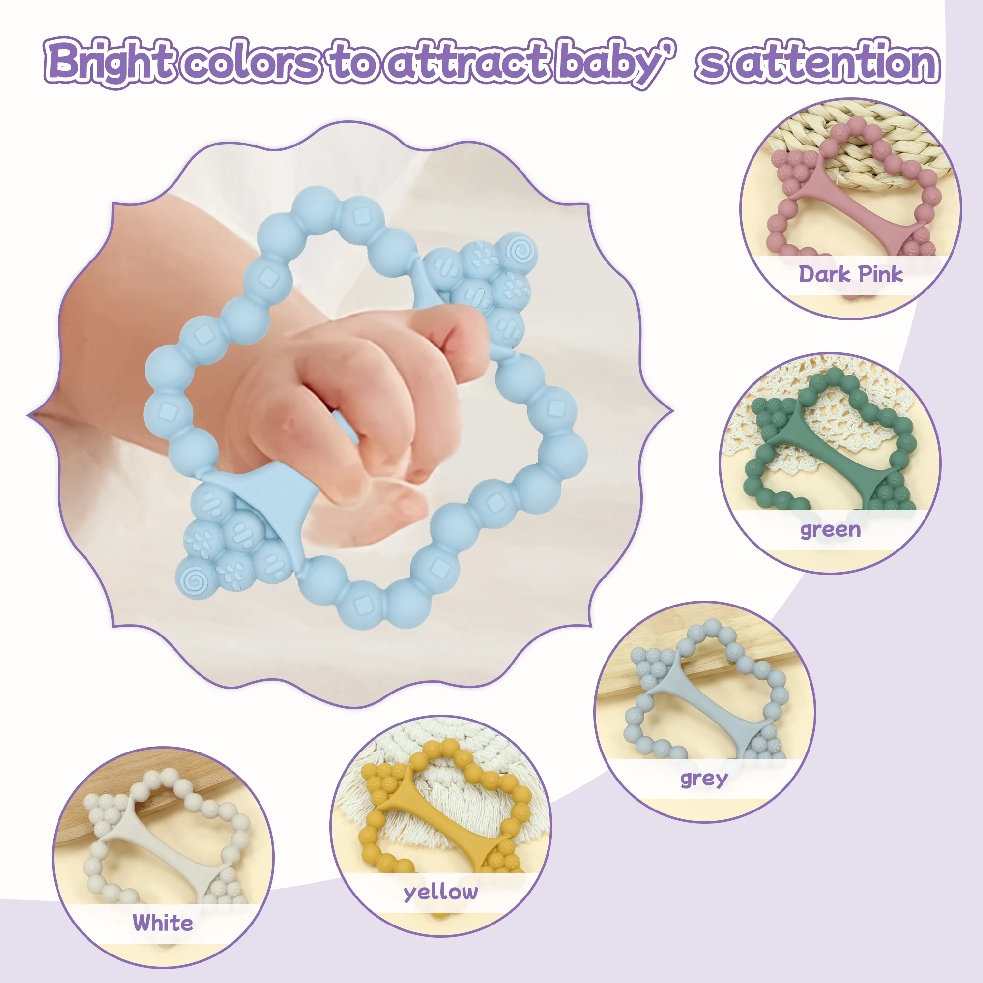 

Silicone Baby Teething Toy - Teething Toy with Textured Grape Bumps for, Easy-to-Hold Fruit Shape, Gift for Babies, 3 Months+